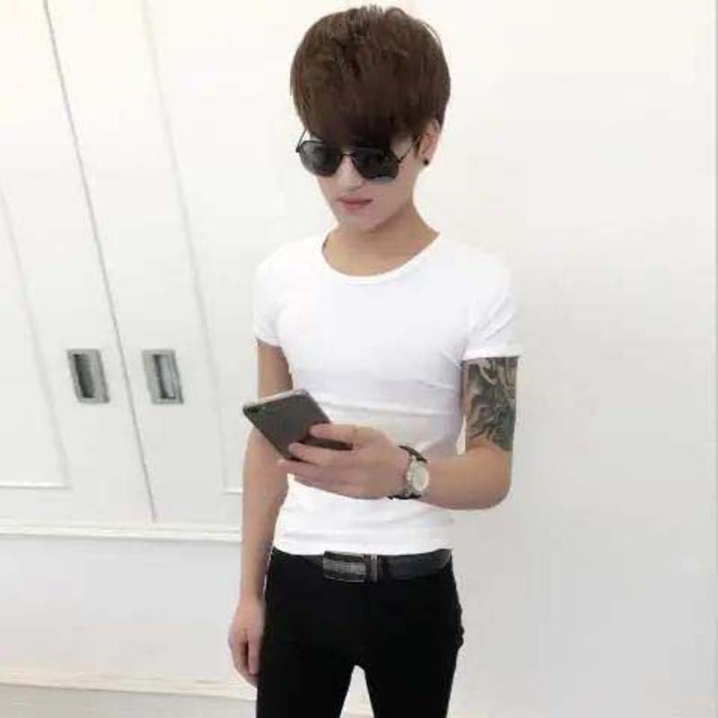 Summer Solid Color Men's T-shirt Short-sleeved Stretch Slim-fit Half-sleeved Bottoming Shirt