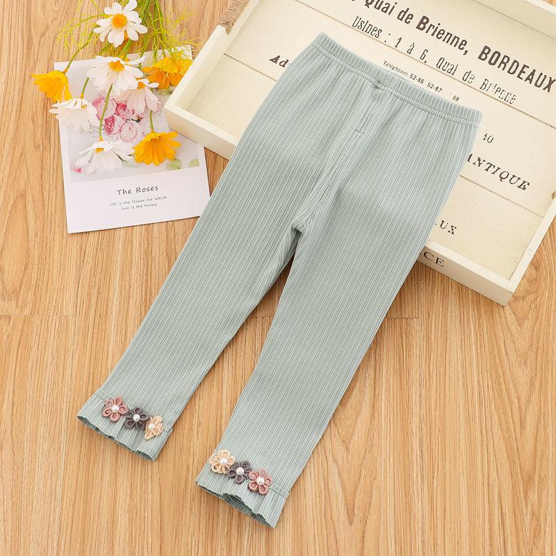 Girls' Leggings Children's Spring and Autumn Thin Flowers Ruffle Korean Cropped Trousers Stretch Pants Baby Outer Wear and Inner Wear