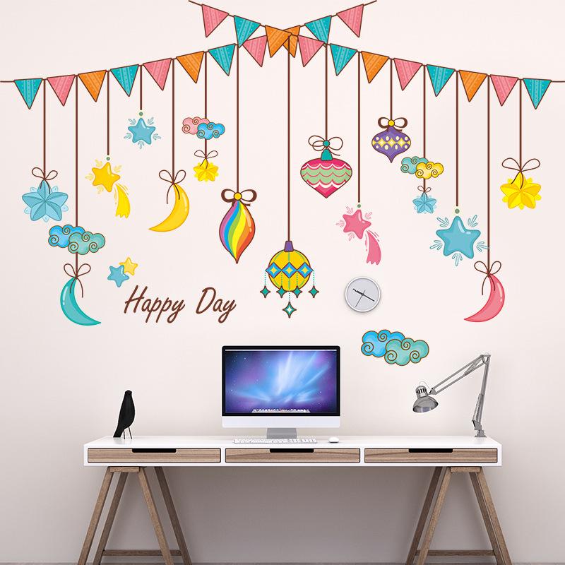 Cartoon background wall stickers kindergarten decoration starry sky hanging flag stickers