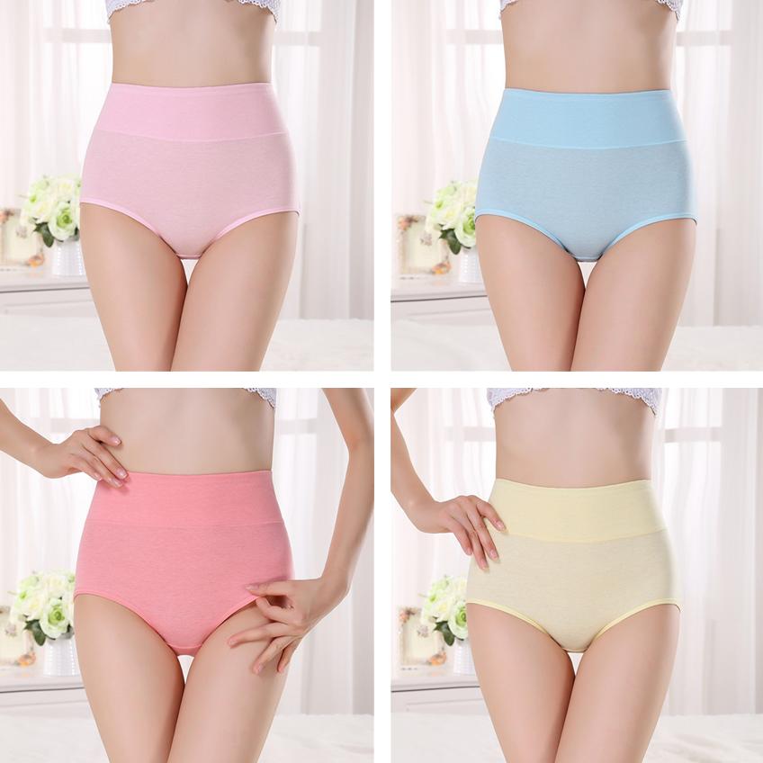 4Pcs/Set Women's High Waidt Solid Color Seamless Cotton Panties Highly Elastic Large Size Causal Soft Briefs