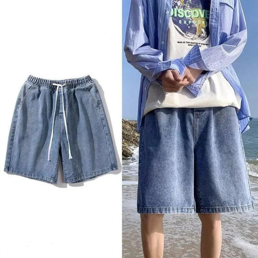 Summer Large Size Thin Denim Shorts Men's Retro Wild Loose Straight Five-point Pants Casual Sports Comfortable Soft Outer Wear Shorts