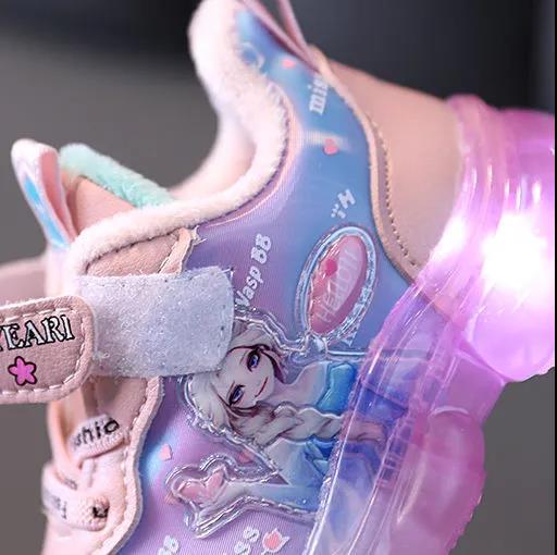 Autumn and Winter Lights Girl's Shoes Girl's Baby Walking Shoes Middle and Small Children's Two Cotton Shoes Girl's Running Shoes Soft Sole