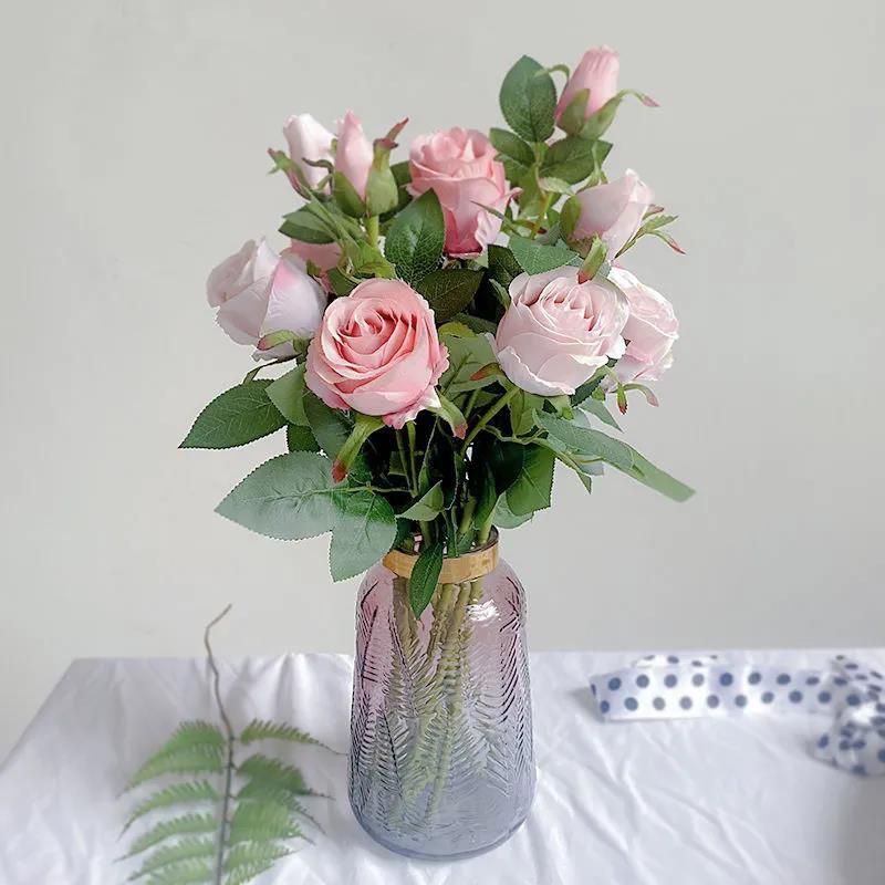 Bulgarian Rose Bouquet Simulation Flower Bone Photo Props Fake Flowers Home Table Decoration Living Room Decoration