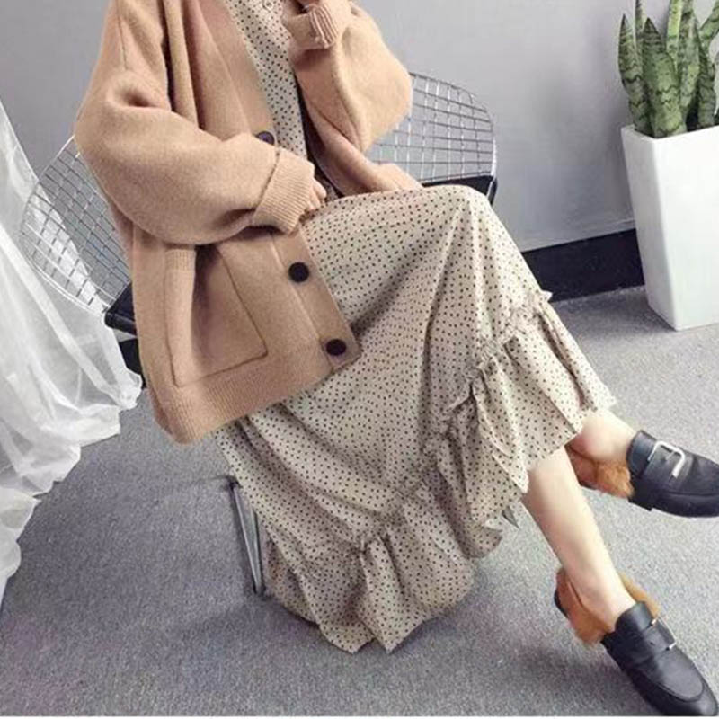 Sweater Cardigan Thickened Mid-length Spring and Autumn Loose Knit Lazy Style Jacket Women