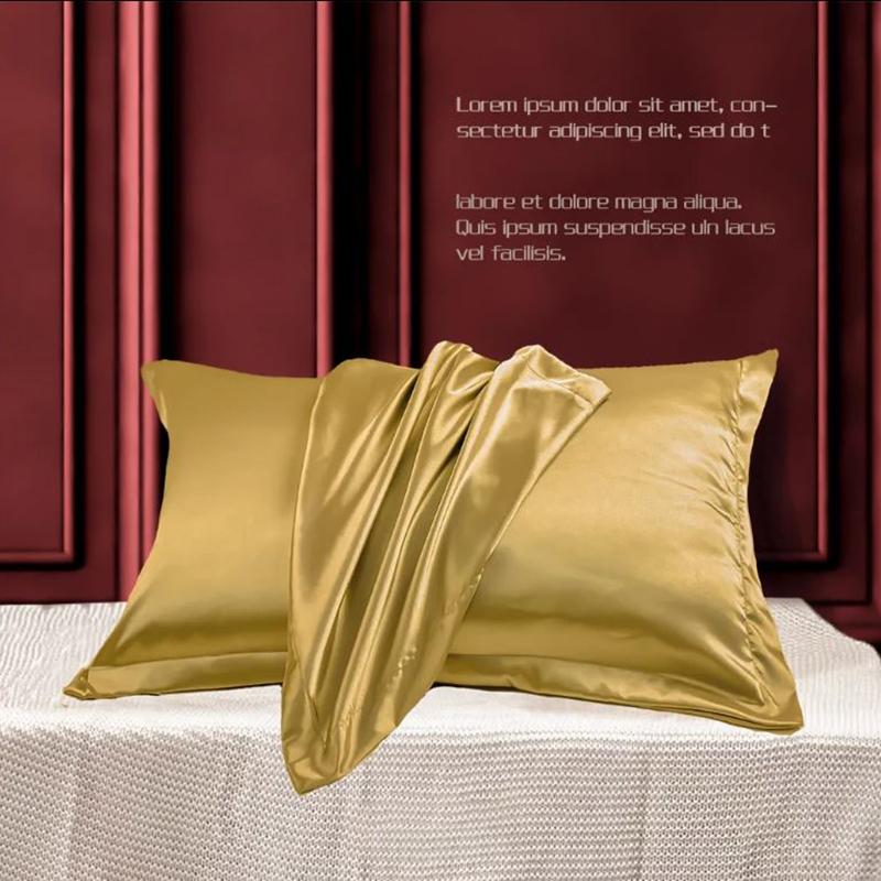 A Pair of Silk Pillowcases Skin-friendly Soft Solid Color Pillowcase 48*74cm Bedroom Double Pillowcase