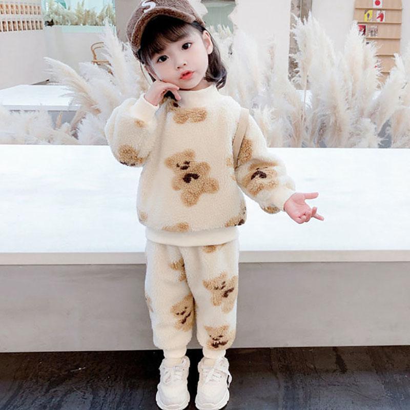 Children's Autumn and Winter Warm Suit Girl and Boy Korean Version Girl Baby Plush Two-piece Sets