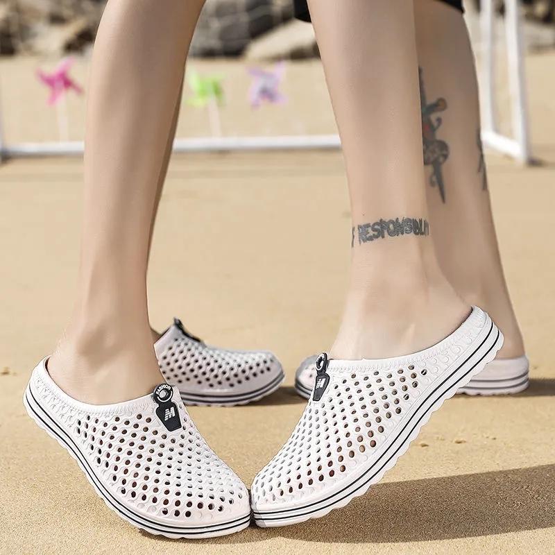 Couple Hole Shoes Summer Sandals Baotou Beach Shoes Men and Women Slippers Flip-flops Men's Sandals Trendy Hollow Sandals Outdoor Half Slippers