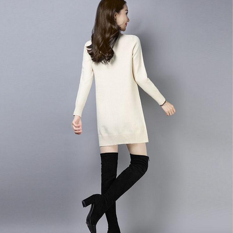 Autumn and Winter Half High Neck Pullover Sweater In The Long Section Loose Thick Bottoming Shirt Simple Solid Color Women's Sweater Dress