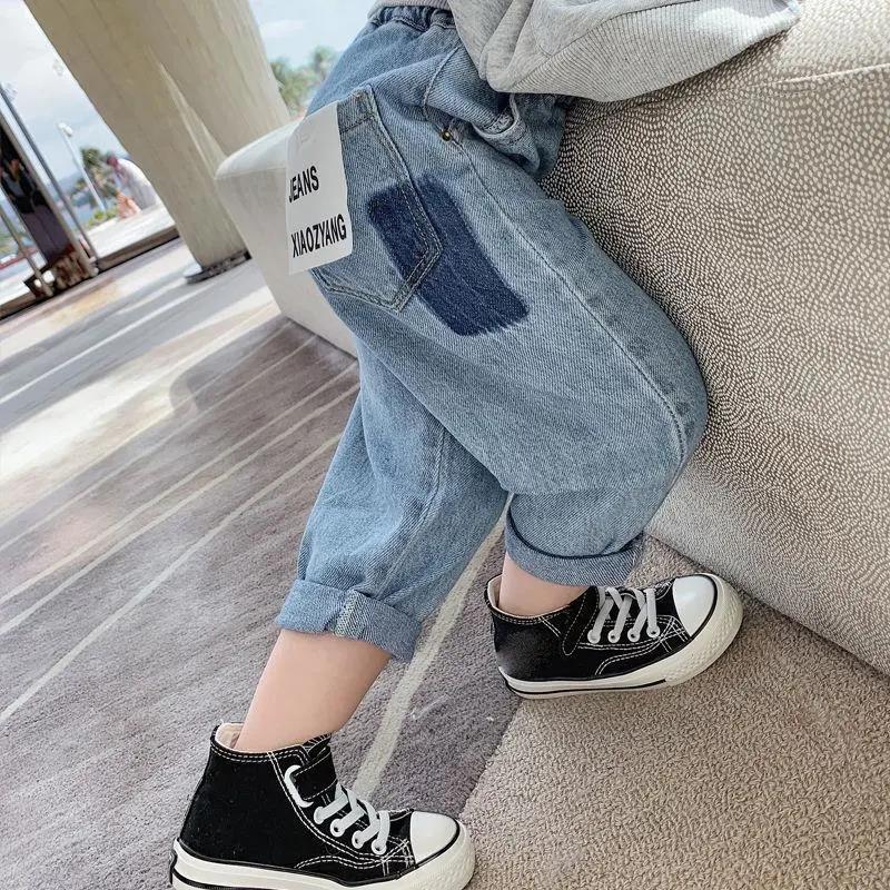 Girls and Boys Loose Korean Style Children's Jeans Spring and Autumn Style Outer Wear Long Pants Casual Pants