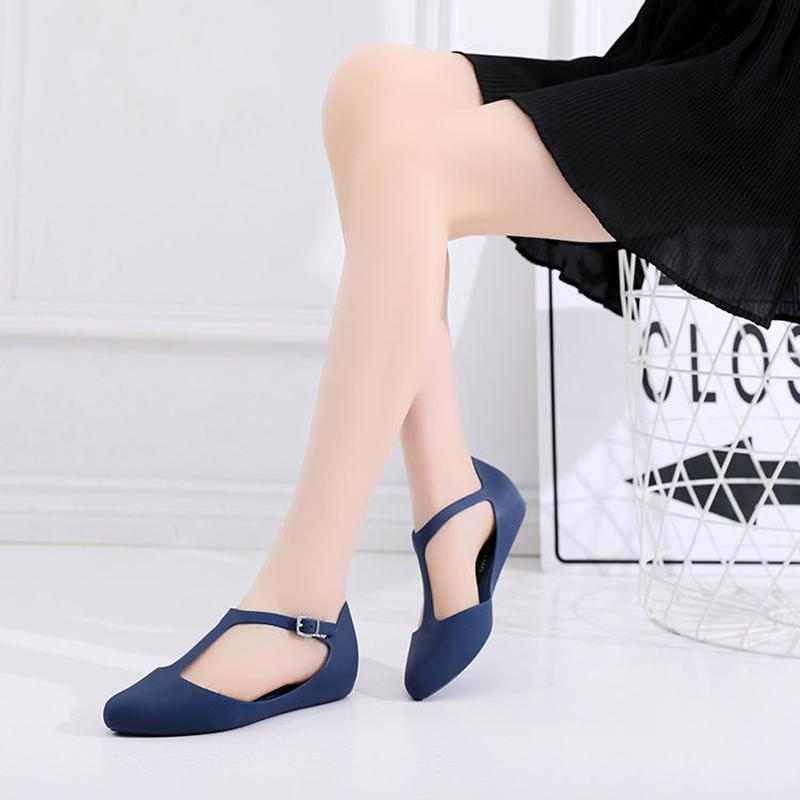 Women's Plastic Flat-bottomed Pointed Toe Closed Toe Fashion Shallow Mouth Frosted Summer and Autumn Soft Sandals Single Shoes