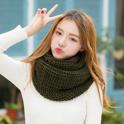 Women's Winter Scarf Padded Bib Pullover To Keep Warm Korean Style Knitted Solid Color Scarf Soft Handmade Knitting Neck Collar Scarves Thermal Scarf