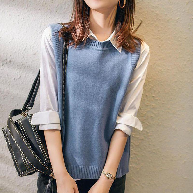 Spring and Autumn Sleeveless Knitted Vest Loose Round Neck Sweater Vest Fashion All-match Women's Waistcoat