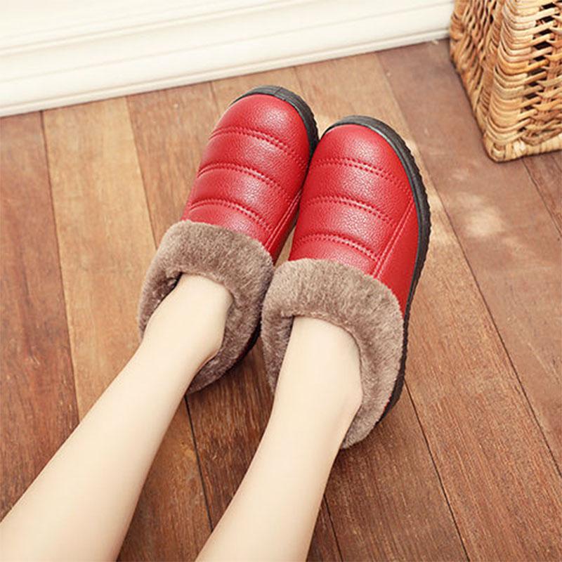 Waterproof Cotton Slippers Winter Men's Bag with Warmth Thick Bottom Indoor Leather Home Cotton Shoes Women Winter