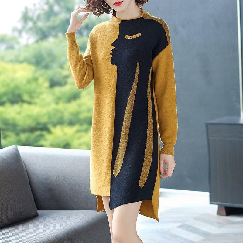 Autumn Knitted Cotton Solid Skinny Women Sweater Dresses Elastic Plus Size Sexy Winter Warm