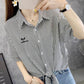 Striped Cardigan Shawl Ladies Spring/Summer Mid Sleeve Thin Shirt Top Shirt