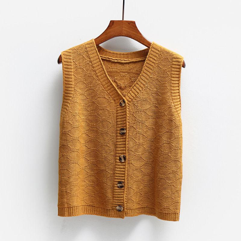 2021 Spring and Autumn Cardigan Knitted Vest Women's V-neck Sweater Vest Sleeveless Wool Waistcoat