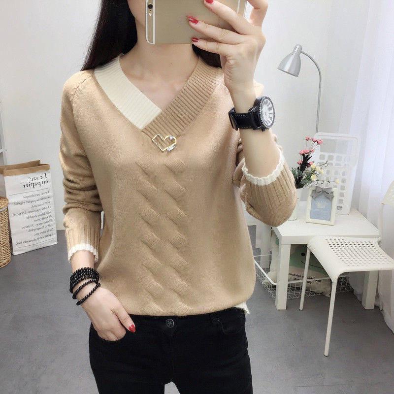 Casual Knitted Sweater Women V-Neck Long Sleeve Pullovers Coat  Autumn Winter Women's Sweater