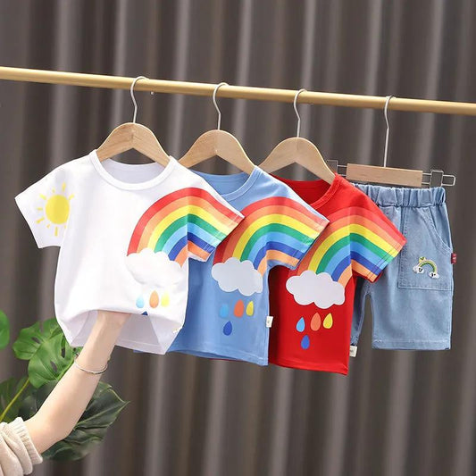 Boys' Summer Two-piece Suits for Babies Children Kids Rainbow Clothes for Boys Summer Clothes for Boys, 0-1-2-3 Years Old Suit