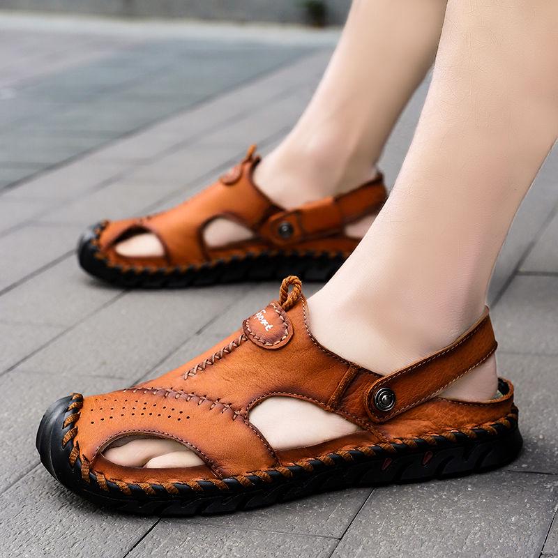 Summer Leather Sandals Men's Breathable Hand Sandals Integrated Dual-use Beach Shoes Slippers Men