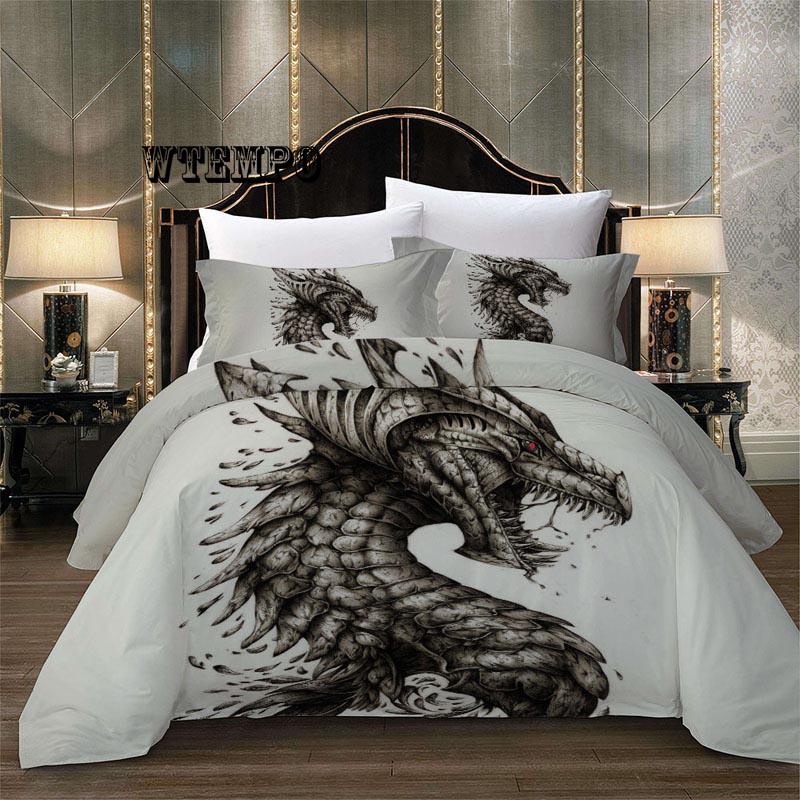 Dragon Bedding Set Quilt Cover 3D Dinosaur Pattern Comfortable Breathable Soft Bedding Set