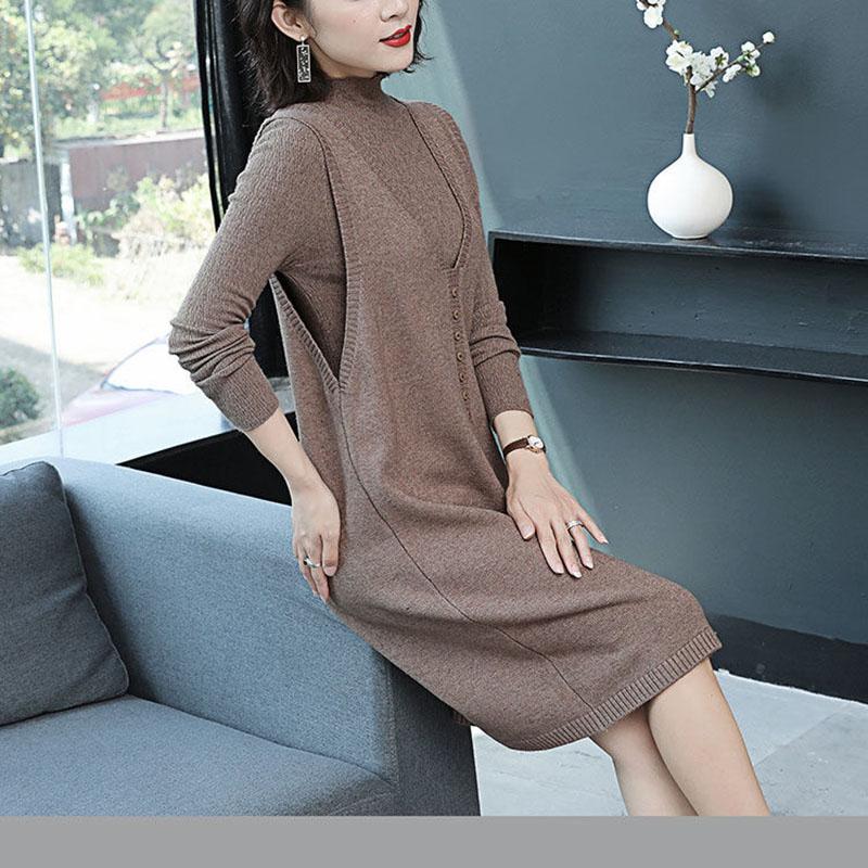 Autumn and Winter Long Sweater Vest Skirt Loose Sleeveless Knitted Dress Fashion Solid Color Female Vest Skirt