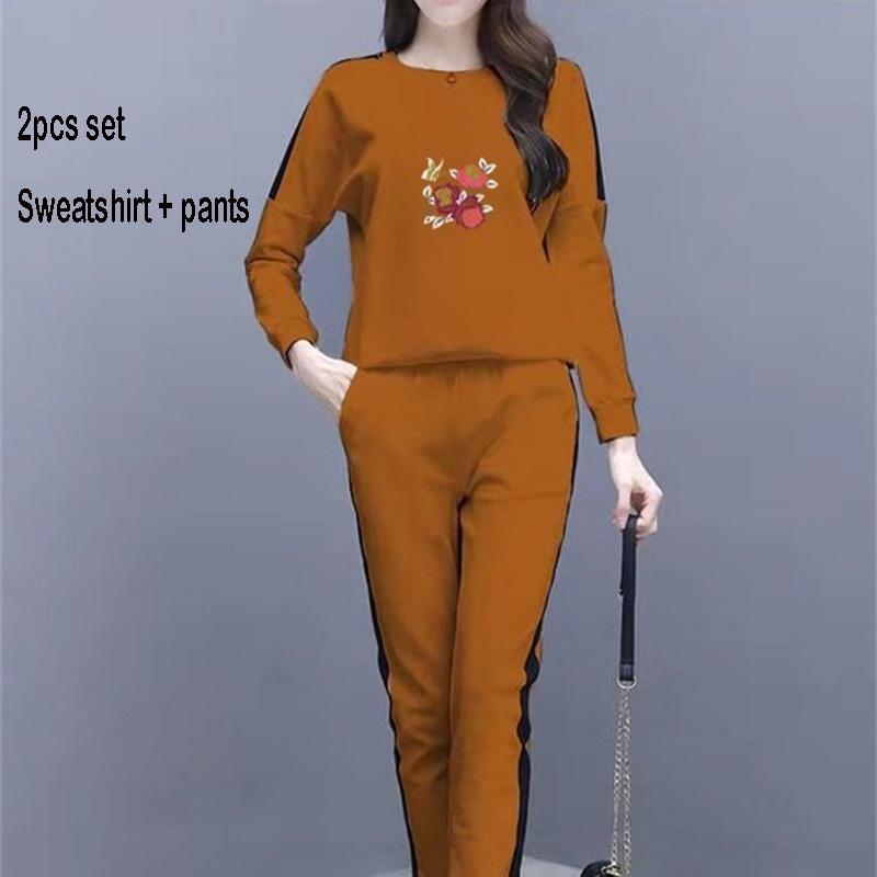 Long Sleeve Casual Sweatshirt Suit Large Size Spring And Autumn Women's 2pcs Set Wild