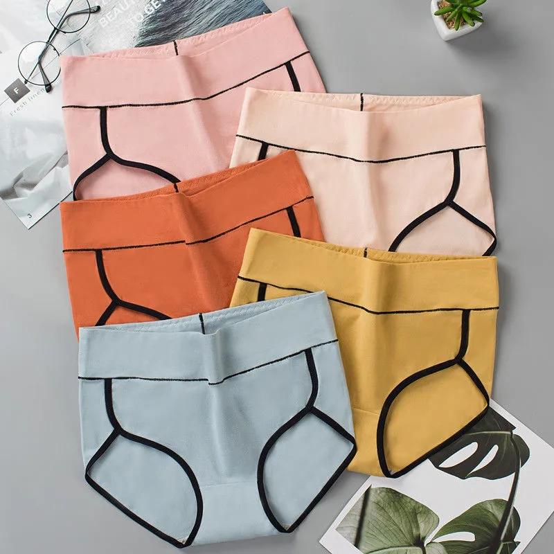 4PCS Women's High Waist Panties Cotton Crotch Antibacterial Breathable Abdominal Hip Lifting Underwear Ladies Plus Size Briefs Sexy Lingerie