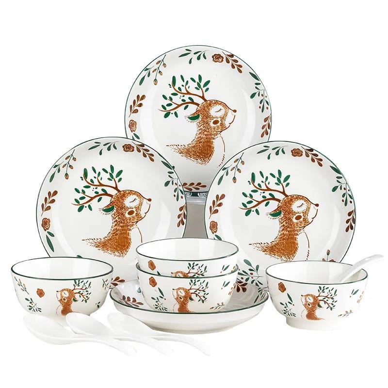 Tableware Bowl Set Ceramic Bowls and Plates Household Bowls and Chopsticks Plates Dish Plates and Noodle Bowl Combinations