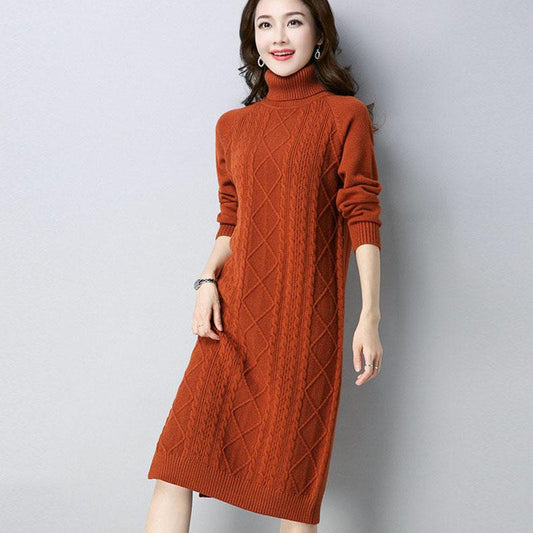 Autumn and Winter Thick Mid-length Sweater Dress Slim High Neck Knitted Bottoming Shirt Fashion Solid Color Women Sweater Dress