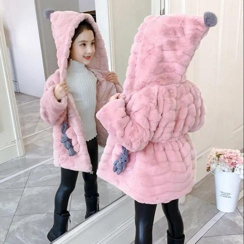 Girls' Woolen Sweaters Warm Jackets Cotton-padded Clothes Winter Clothes Thick Windproof Mid-length Cotton-padded Clothes