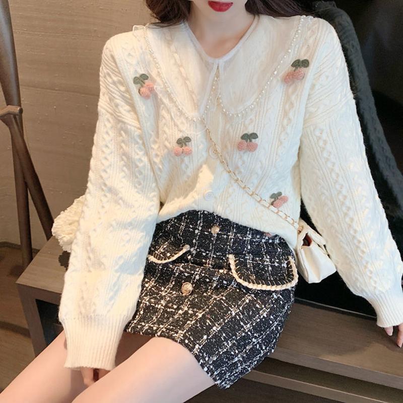 Spring  Autumn Loose Korean Short Style Knitwear Cardigan Women's Sweater Jacket Women's Long Sleeve All-match Top