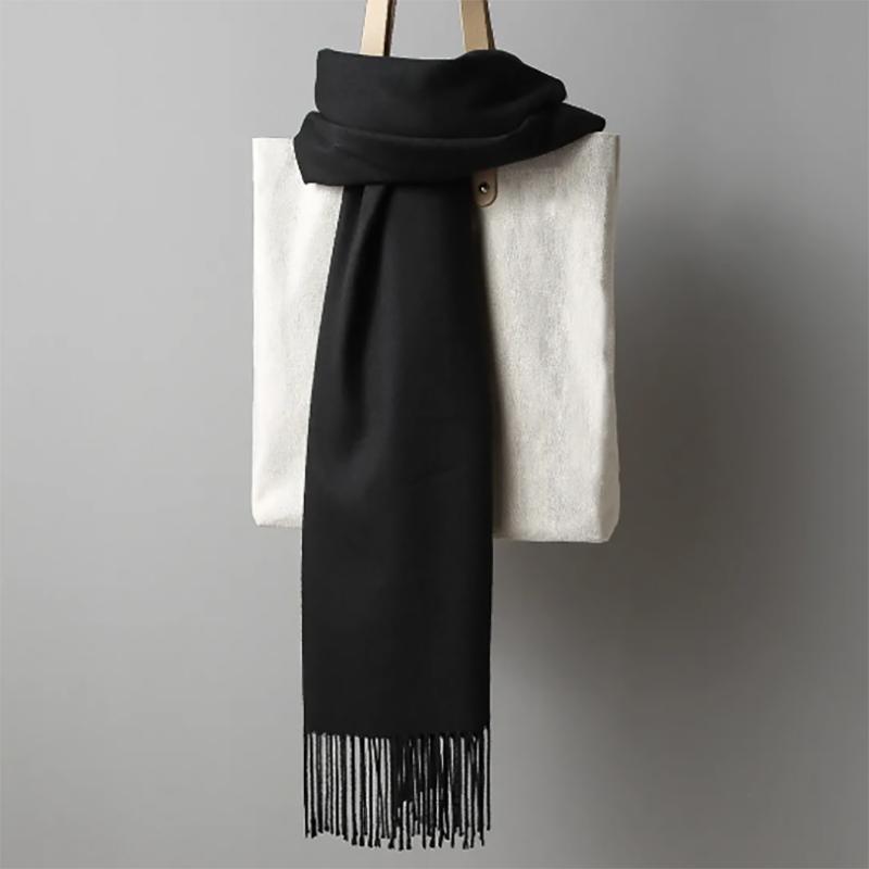 Women's Oversized Scarf Warm Tassel Shawl Solid Color Imitation Cashmere Thickened Dual-use Winter