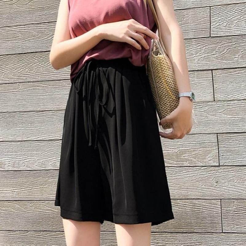 Women's Wide-leg Pants High Waist Loose and Thin Casual Five-point Shorts All-match Straight-leg Pants Loose Women's Shorts Elastic Waist