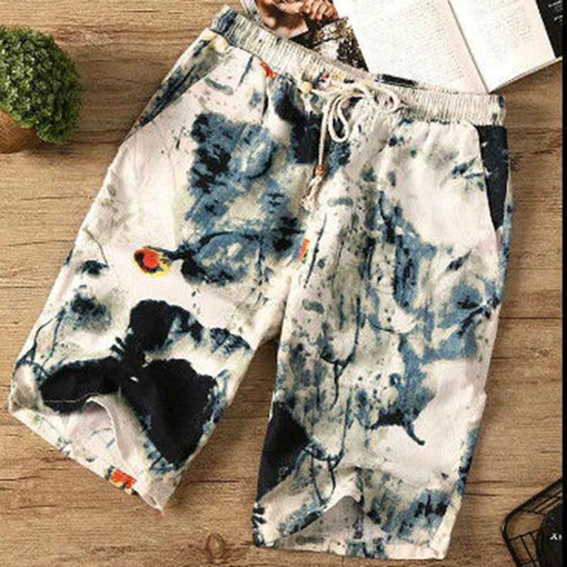 Summer Beach Pants Men's Casual Flower Shorts Men's Summer Big Pants Boys Cotton Five-point Pants Pants Loose Large Size