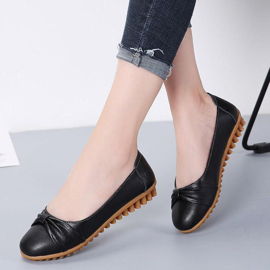 Leather Flat Beanie Shoes Women Shallow Mouth Single Shoes Non-slip Pregnant Women Shoes Mother Shoes Work Women's Shoes Casual Shoes