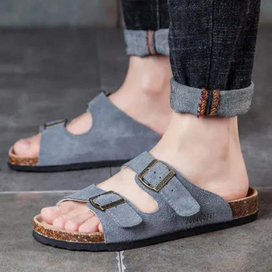 2021 New Slippers Men's Summer Trend Slippers Anti-skating Wear Leather Slippers