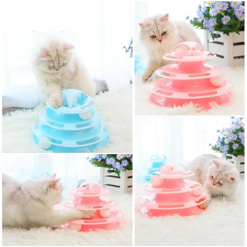 Pet Cat Toy Funny Cat Turntable Cat Supplies Pet Training Amusement Plate Interactive Toys Cat Turntable Intellectual Track Tower Funny Toy