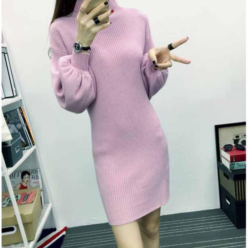 Autumn and Winter Half-high Collar Sweater Lantern Sleeve Casual Jacket Slim Knit Young Women's Top