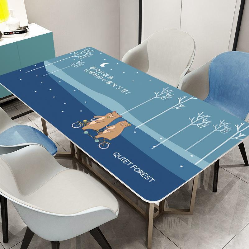 Soft Glass PVC Printed Tablecloth Waterproof Anti-scald and Oil-proof Plastic Table Mat Coffee Table Crystal Plate Table Top High-end Table Cloth