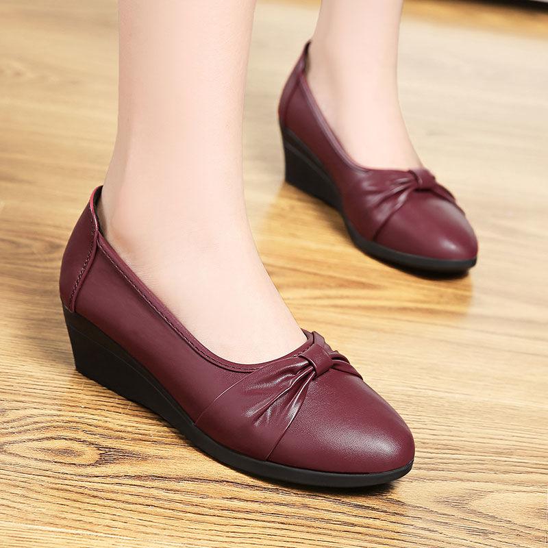 Single Shoes Women's Casual Shoes Women's Soft-soled Non-slip Comfortable Pump Shoes Wedge Heel Work Shoes Light and Soft