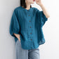 Cotton Linen Shirt Women's Lantern Sleeve Retro Literary Blouse Loose Mid-sleeve Plus Size Shirt Women