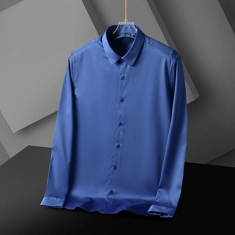 Men's Long-sleeved Shirt Non-iron Silky Breathable Casual Slim Business Stretch Solid Color Men's Shirt