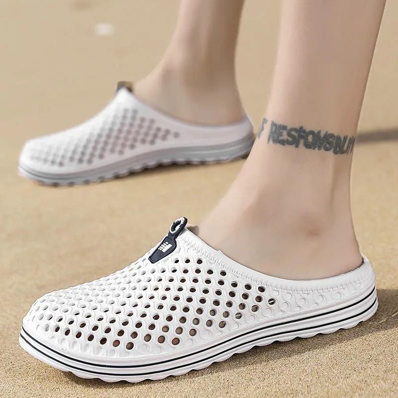 Couple Hole Shoes Summer Sandals Baotou Beach Shoes Men and Women Slippers Flip-flops Men's Sandals Trendy Hollow Sandals Outdoor Half Slippers