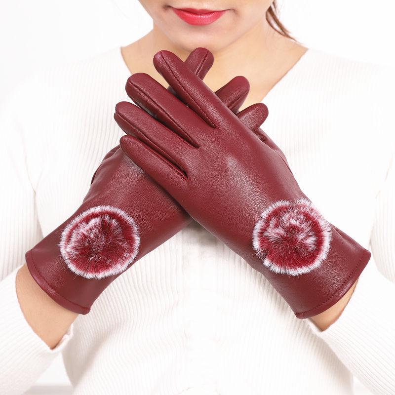 Plush Cotton gloves Windproof gloves Winter Warm gloves Leather gloves Woman Trend fashion gloves