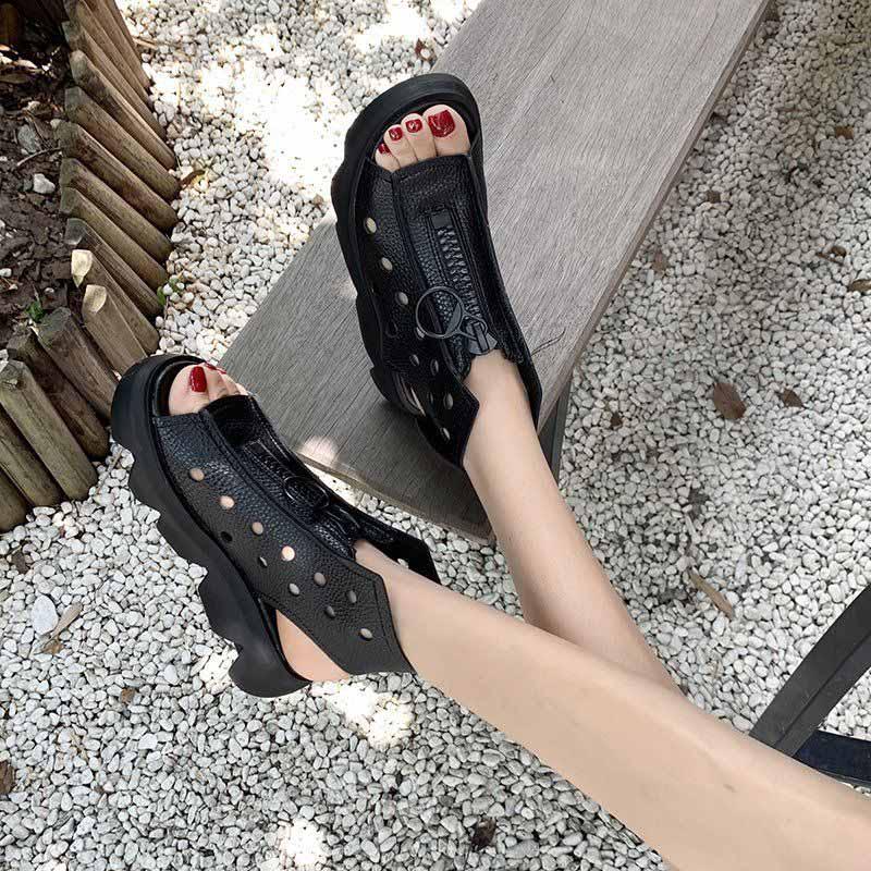 Plus Size 35-40 Summer Women Outdoor Rome Flip Flop Flat Bohemian Beach Shoes Non-slip Office Lady Leather Sandals