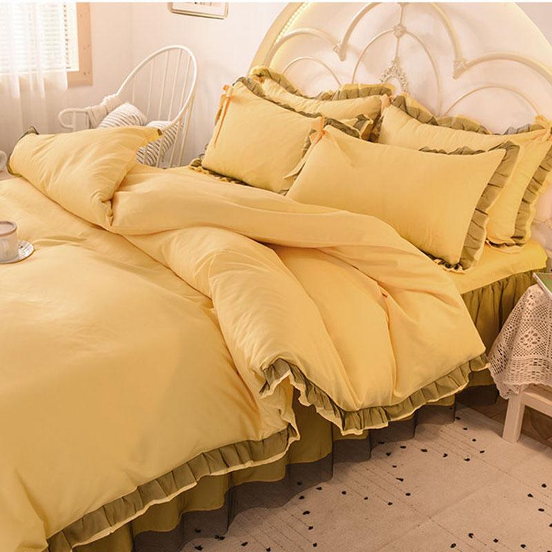 Korean Brushed Bed Skirt Bowknot Four-piece Princess Style Bed Cover Thick Non-slip Lace Bedding