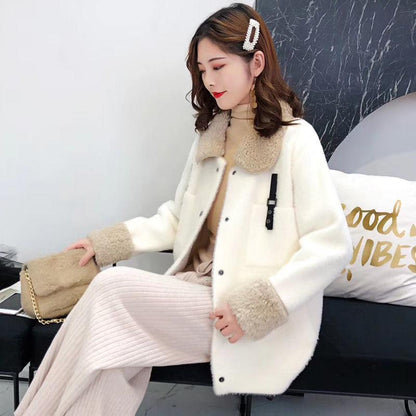 Casual Autumn and Winter Knitted Cardigan Lapel Long-sleeved Thick Sweater Short Fashion Jacket