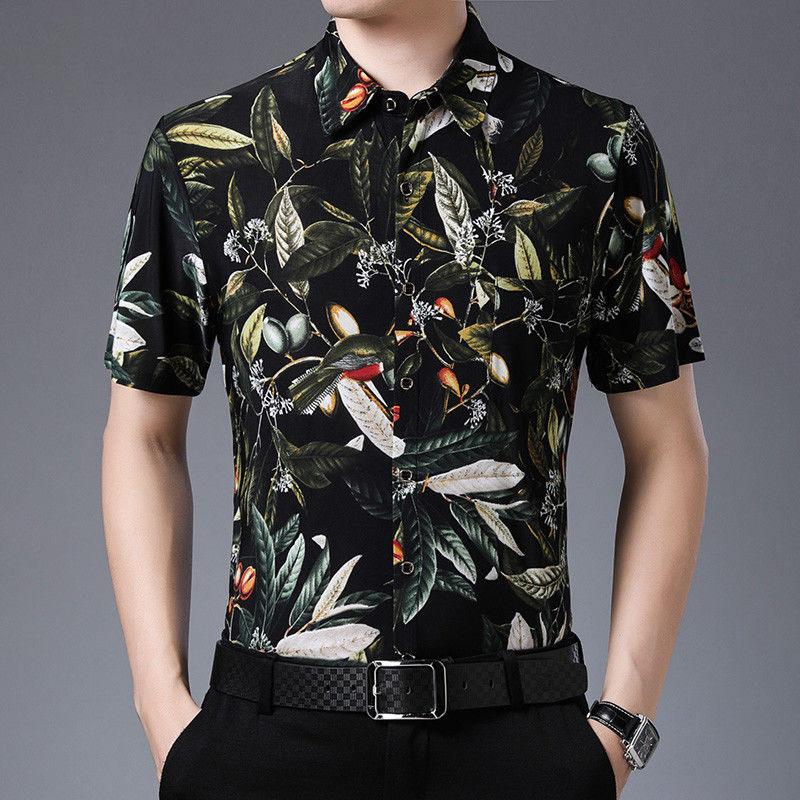 Summer Real Pocket Men's Short-sleeved Printed Shirt Fashion Simple Men's Shirt Middle-aged and Elderly Large Size Dad Outfit