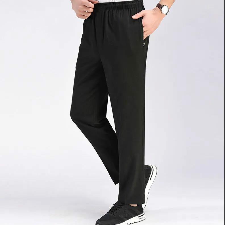 Summer Middle-aged and Elderly Thin Ice Silk Trousers Dad Stretch High Waist Loose Large Size Casual Pants