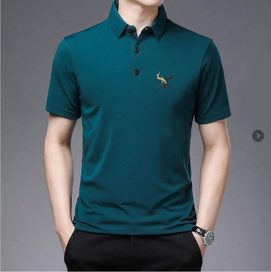 Spring and Summer Men's Lapel Thin Short-sleeved Polo Shirt Solid Color T-shirt Young and Middle-aged Dad Shirt